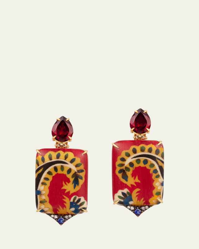 Marquetry Earrings with Diamonds, Sapphires and Garnets